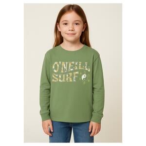 O’Neill Girls Surf T Shirt M 8-10 Green Long Sleeve Floral Yin Yang Graphic NWT
